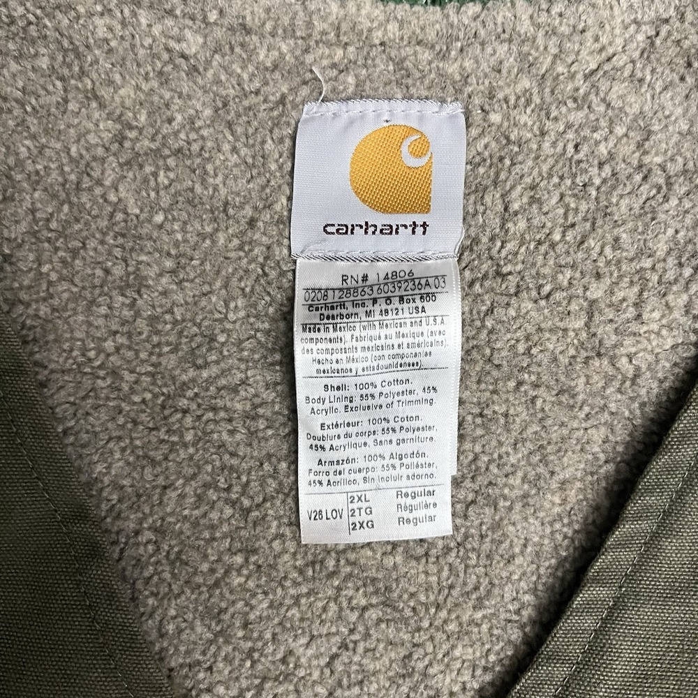 Carhartt V26 LOV Green Light Olive Canvas Sherpa Lined Vest Men's 2XL Jacket VTG - Picture 3 of 6